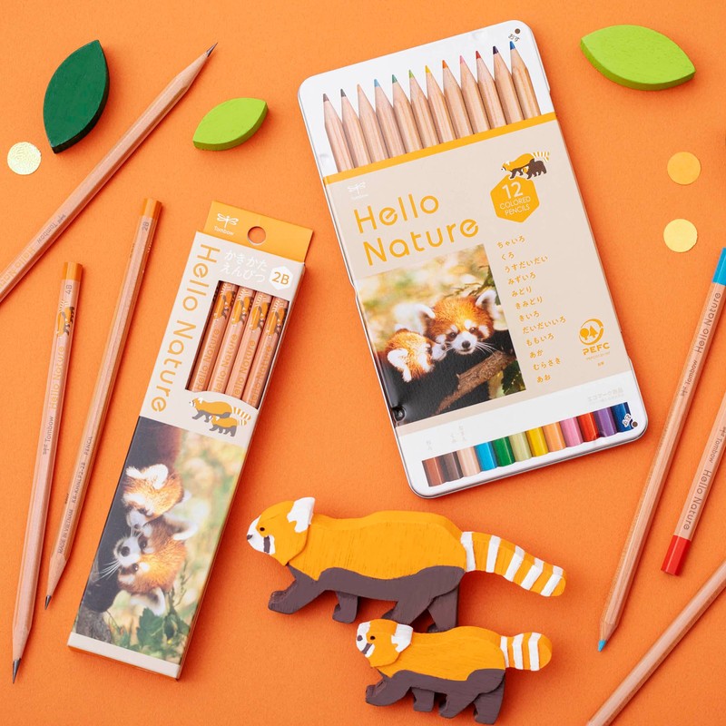 Tombow Pencil KB-KHNLP2-2B 2B (Red Panda Pattern) Hello Nature Red