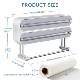 Magnetic Plastic Wrap Dispenser with Cutter,3 in 1 Aluminum Foil wrap Organizer,Upgrade Practical Refillable Cling Wrap Film Cutter，Wall Mount Kitchen Wrap Dispenser - Fits 12" Roll, White