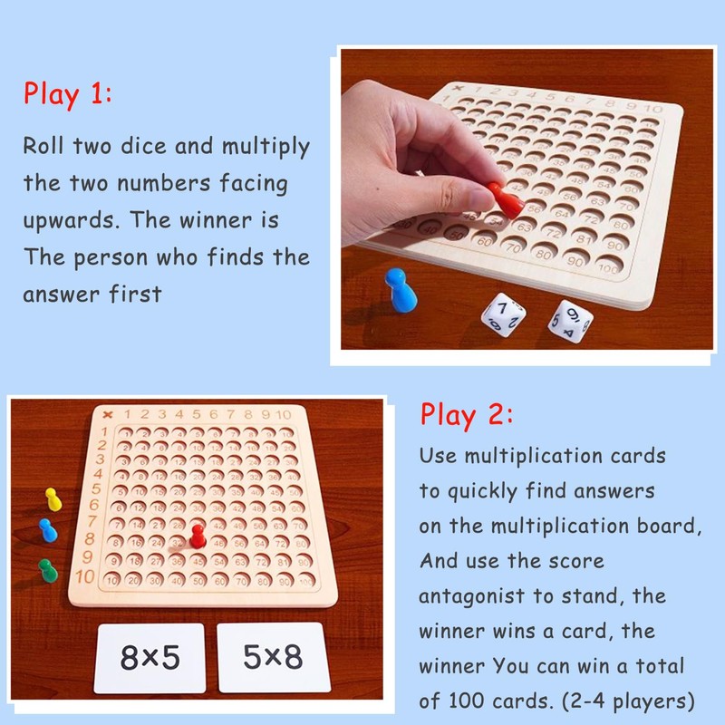 Diompirux Wooden Montessori Multiplication Board, Children's Learning Multiplication Table, Learning