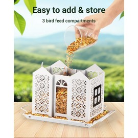 Bird Feeders for Outdoors, Metal Mesh Wild Bird Feeder with Triple Feeders for Finch Cardinal Chickadee, Large Capacity, Weatherproof and Durable, White