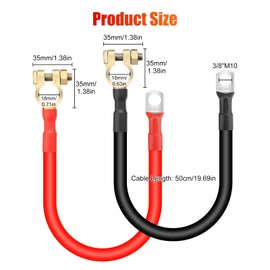 Linkstyle 2PCS 20 Inch 2 AWG Battery Cables with 3/8" Ring Terminals & Battery Terminal Clamps, 50CM Heavy Duty Battery Inverter Wire Set for Marine, Solar Panels, Car, Truck, RV