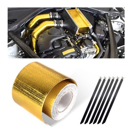 Wevdn Heat Shield Reflective Tape, 2"×16.4FT Adhesive Backed Heat Barrier Tape Roll, Gold High-Temperature Self Adhesive Reflect Backed Sheet Compatible with Car Intake Pipe Engine Bay