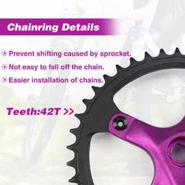 WEEROCK Mountain Bike Crankset Aluminium Alloy 1 Piece/Single 42T Charing Crank Set with 170mm Arm 104 BCD, Compatible with Single Speed Bicycle and 6/7/8/9/10/11 Speeds MTB Bike,Purple