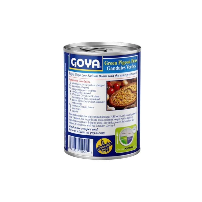 Goya Green Pigeon Peas Low Sodium, 15 oz, 2-Pack