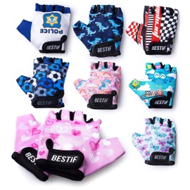 Bestif Children's Cycling Gloves for Boys and Girls, Fingerless Cycling Gloves, Half Finger, Hook and Loop, Gel Padding, black, S/M