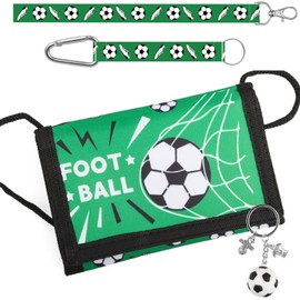 Fußball Brustbeutel für Kinder, Dreifach faltbar, Münzhalter mit Reißverschluss, Fußball Kinder Portemonnaie für Jungen und Mädchen, mit 3 Schlüsselbändern und 1 Schlüsselanhänger (B)