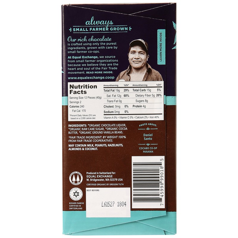 Equal Exchange Organic Dark Chocolate Panama Extra Dark, 2.8 oz