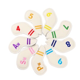 9pcs/set PU Waterproof Golf Club Iron Cover with Numbers Thickening Fleece Golf Head Covers SetWhite