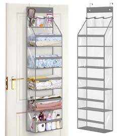 Cachpib Over Door Storage Organizer, Hanging Shelves with 5 Pockets and 3 Top Compartments, Hanging Wardrobe Storage Organiser, Behind Door Hanging Organizer for Bathroom Bedroom