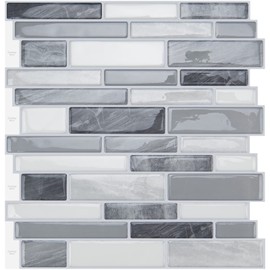 WOWSTAR 10-Sheet Peel and Stick Backsplash Tile for Kitchen Wall, Back Splash Stick On Tiles for Kitchen (12"x 12", Gray)