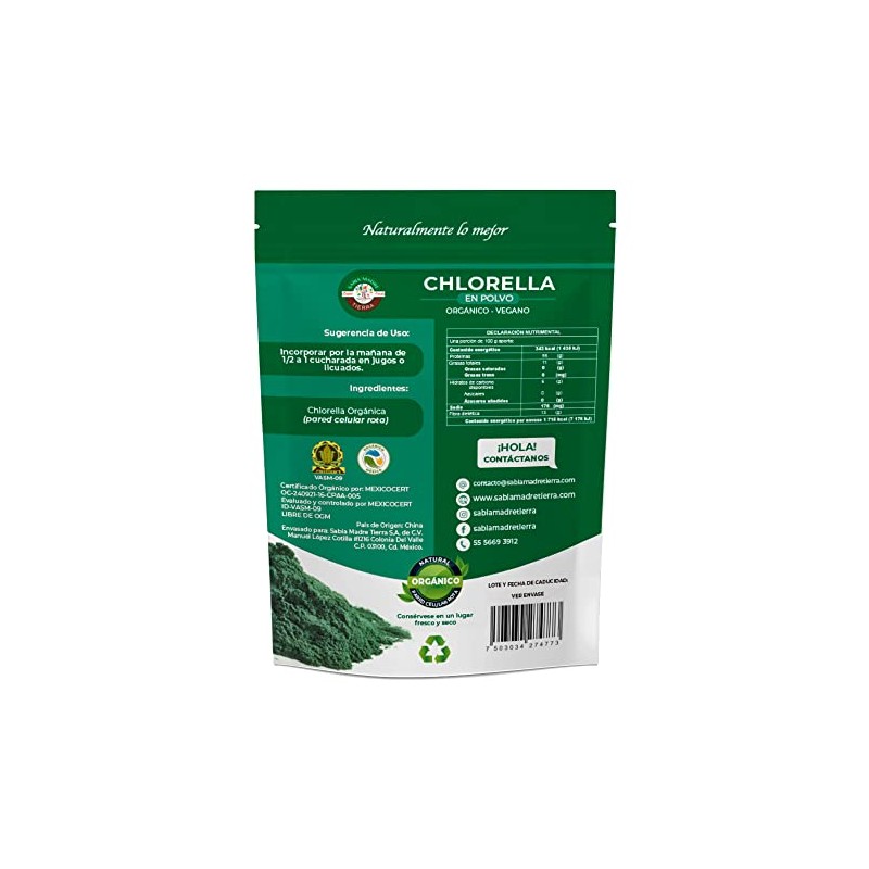SABIA MADRE TIERRA - CHLORELLA ORGÁNICA CERTIFICADA 500GR - PARED