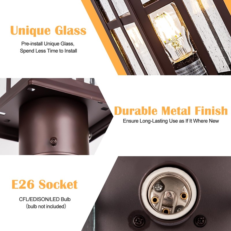 Bronze Post Light 2 Packs, Hardwired Anti-Rust Exterior Light Fixture