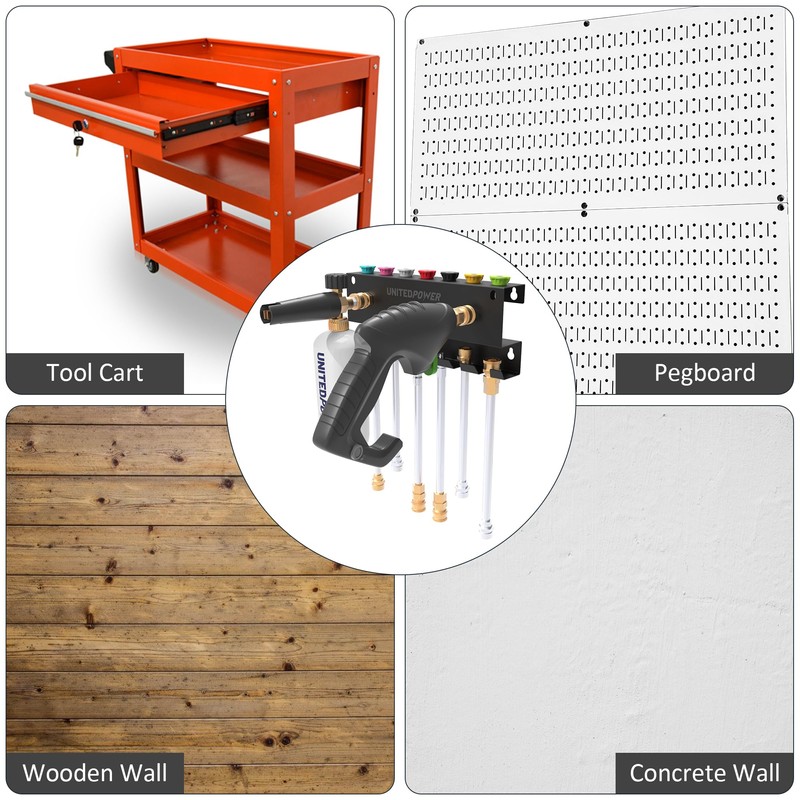 UNITEDPOWER Pressure Washer Gun Holder，Wall Mount Foam Cannon Holder，Tool Storage