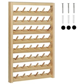 HAITRAL 48-Spool Sewing Thread Rack, Wall-Mounted Thread Holder with Hanging Hooks, Wooden Organizer for Quilting, Jewelry, Embroidery