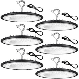 YANYCN 6 Pack 100W UFO Led High Bay Light Fixture,5000K Daylight Commercial Shop Bay Lighting,120v,15000LM,[450W MH/HPS Equiv.] US Plug Area Lighting for Garage/Warehouse/Barn/Gym/Factory/Workshop
