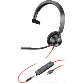Plantronics - Blackwire 3315 Wired, Single Ear (Mono) USB-A Headset with Boom Mic (Poly) - Connect to PC/Mac via USB-A or mobile/tablet via 3.5 mm connector - Works with Teams (Certified), Zoom & more
