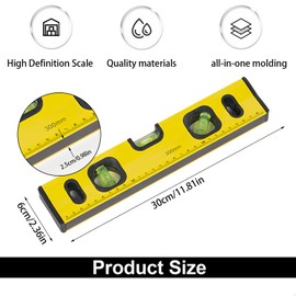 SHENGYIG Wasserwaage Magnetisch, 30cm Wasserwaage mit Magnetstreifen, Aluminiumlegierung Wasserwage, Enthält 3?Messlibellen, für Heimwerker, Baustellenvermessung und Abnahmeprüfungen