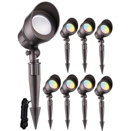 LEONLITE 8-Pack 5CCT Low Voltage LED Landscape Spotlight, Update 1800K2700K3000K4000K5000K Selectable, 5W 12V Pathway Lights Outdoor, CRI90, Aluminum Spot Lights for Yard, ETL Listed, IP65 Waterproof