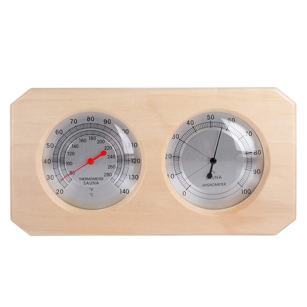 MIFXIN Sauna Thermometer Wooden Sauna Hygrothermograph 2-in-1 Double Dial Indoor Humidity Temperature Measurement Hygrometer for Sauna Room Equipment Accessories