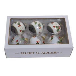 80MM Holly Leaves and Berries Glass Ball Ornaments, 6-Piece Set
