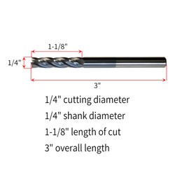 Lzcdelyxiao 1/4" Carbide End Mill, 4 Flute Solid Carbide Square End Mill, 3" Overall Length, Single End, Helix Angle: 30°, AlTiN Coated,1/4" Cutting Diameter,1-1/8" Length of Cut