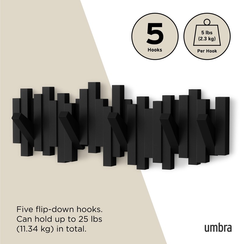 Umbra Sticks Wall-Mounted Coat Rack Rail Hook with 5 Retractable