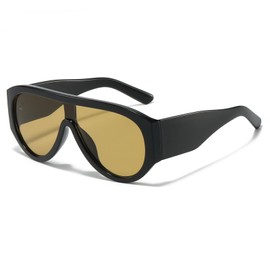 Long Keeper Oversized Pilot Sunglasses for Women Men Retro 70s Large Square Sunglasses Vintage Flat Top Chunky Sun Glasses UV400 Protection (Black Brown)