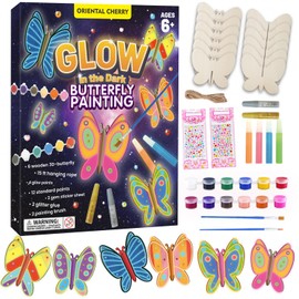 Crafts for Kids 6-8, Glow in The Dark Butterfly Painting Kits, 6 Packs 3D DIY Wooden Butterfly, Boys Girls Gifts 8-12 Years Old, Craft Paint Kits, Arts & Crafts for Kids Birthday Gifts
