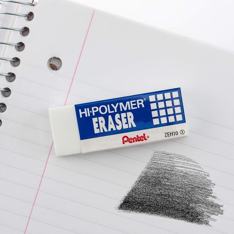 Pentel Super Hi-Polymer Eraser, Large, Nonabrasive, White (PENZEH10)
