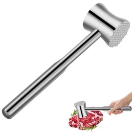 OurLeeme Meat Tenderizer Mallet, Meat Hammer 304 Stainless Steel Heavy Duty Double Sided, Kitchen Mallet for Beef Conch Chicken Fish Veal Cutlet Steak Pounder Flattener, Ergonomic Design Non-Slip Grip