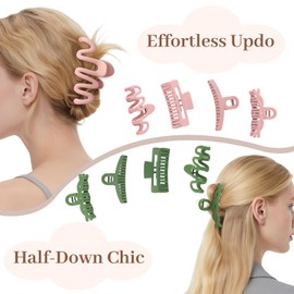 Matte Non-Slip Large Hair Clips for Women 8PCS (4 Pink+4 Green), Durable Claw Clips for Women/Girls | Gift-Ready Neutral Hair Accessories for Daily & Special Occasions