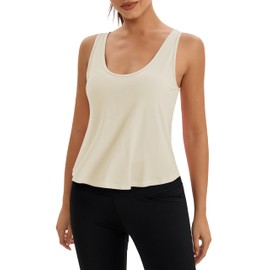 Bestisun Backless Athletic Active Crop Tank Tops Sleeveless Exercise Gym Shirts Women Dance Pilates Clothing Light Apricot M