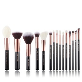 Jessup Set Brochas de Maquillaje Profesional Oro Rosa 15pcs Negro Pinceles de Maquillaje para Polvo Fundación Mezcla Delineador Sombras de Ojos Ocultador, T160