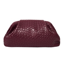 PHILOMENA Women's Vegan Leather Purse Ruched Bag Evening Handbag Dumpling Clutch Purse (Wine Red)