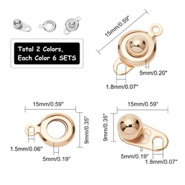 UNICRAFTALE 12 Sets 2 Colors Snap Clasp Stainless Steel Round Clasps with 2 Holes Fastener Clasp Connector Jewelry Clasps for Making Necklaces Bracelets 15mm Long
