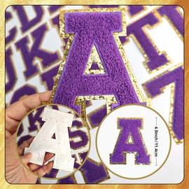 TACVEL 3PCS 4.5inch Chenille Number Patch, Iron on Large Size Varsity Glitters Number Patches for Team Costume Decoration, Number 2 Purple