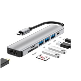 Type- C Adapter USB, HDMI Splitter Port Extender 7 in 1 USB 3.0 Hub USB Adapter&USB C Splitter 3 USB 1 USBC TF/SD Card Reader Audio Output Compatible with MacBook/Pad Pro/Dell/HP Laptop/Phones