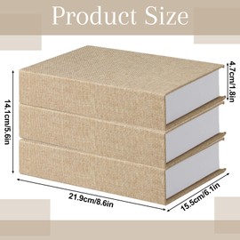 Tioncy Decorative Book Box, Modern Faux Linen Storage Box for Bookcase Decoration, Coffee Table, Book for Crafts, Beige, 21.6 x 15.5 x 4.6 cm, Pack of 3
