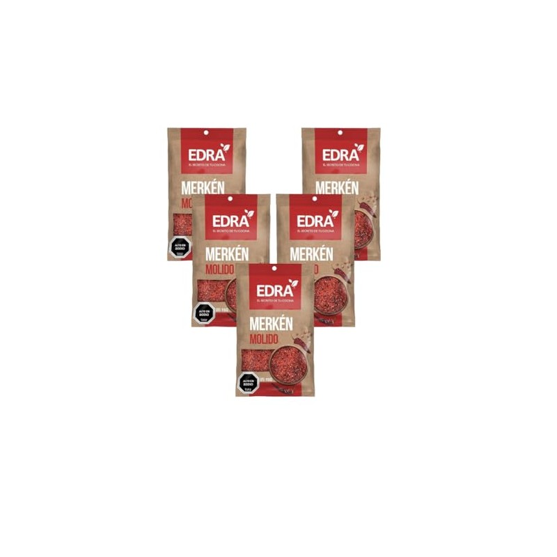 Ají merken molido ahumado, Marca Edra, producto Chileno. Pack de