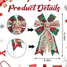 2 Pack Christmas Wreath Bows Christmas Decor Bows Green Red Plaids Words Velvet Ribbon Bows for Wreath, Xmas Tree Topper Bows for New Year Party Decoration Home Indoor Outdoor Wreath Ornament Supplies