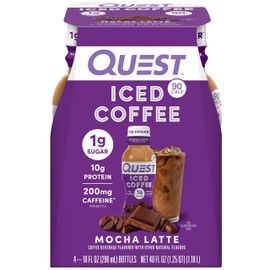 Quest Nutrition Iced Coffee, Mocha Latte, 1g of Sugar, 10g of Protein, 90 calories, 200mg of caffeine, 4 Count