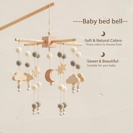 Hemasa Baby Toy Wooden Mobiles Bed Bell Moon Clouds Rattle for Newborn (Color 1)
