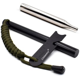 Large Size Flint 5.9 x 0.5 inches (150 x 13 mm) + Fire Blowing Rod, Chileeany Fire Starter, Magnesium Fire Starter, Survival Tool, String Hole Included, Storage Bag Included (Green)