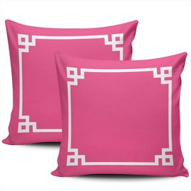 LEKAIHUAI Home Decoration Throw Pillow Cases Covers Pink and White Greek Key Border Pillowcases Square Two Sides Print 18x18 Inches Set of 2
