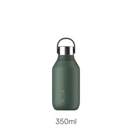 Chilly's Series 2 Water Bottle - Stainless Steel Thermal Bottles with Double Wall Vacuum, Soft Collar & Carry Loop - Pine Green, 350ml