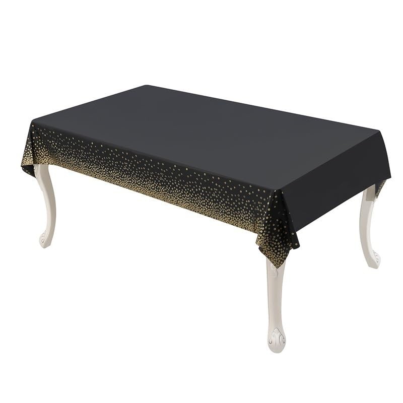 Black/Gold Polka Dot Disposable Tablecloth, Party Decoration