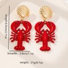 Nautical Seashell and Red Lobster Dangle Earrings, Gold-Tone Statement Jewelry,