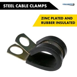 Kable Kontrol 100 Pack 3/8 Inch Steel Cable Clamps, Zinc Plated Wire Clamp, Rubber Coated Insulated, Cable Management for Hose, Steel Pipe, Wires, Cords, Conduits, Construction and Automotive