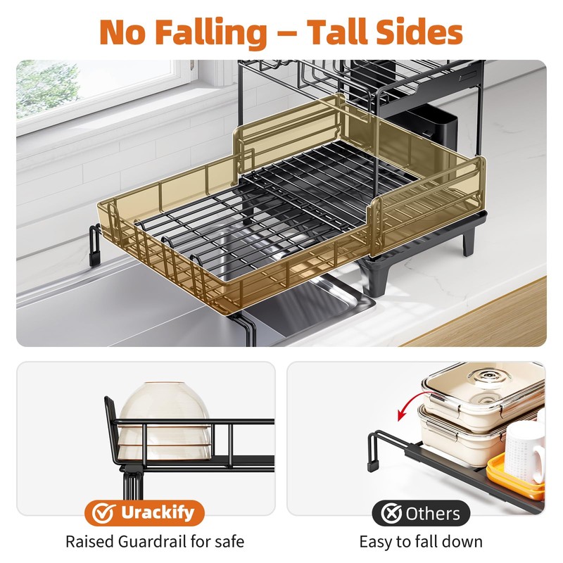 Urackify Dish Drying Rack - Extendable Dish Drainer, Large Dish