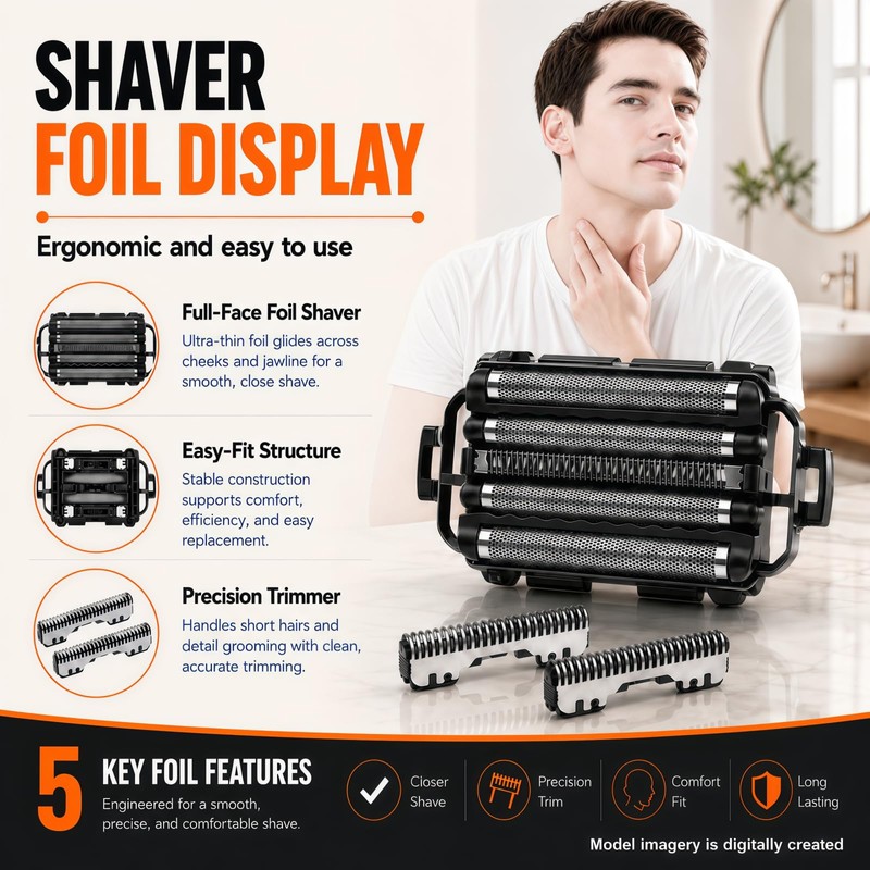 Shaver Replacement Foil，Compatible with Panasonic ARC5 5-Blade Shavers